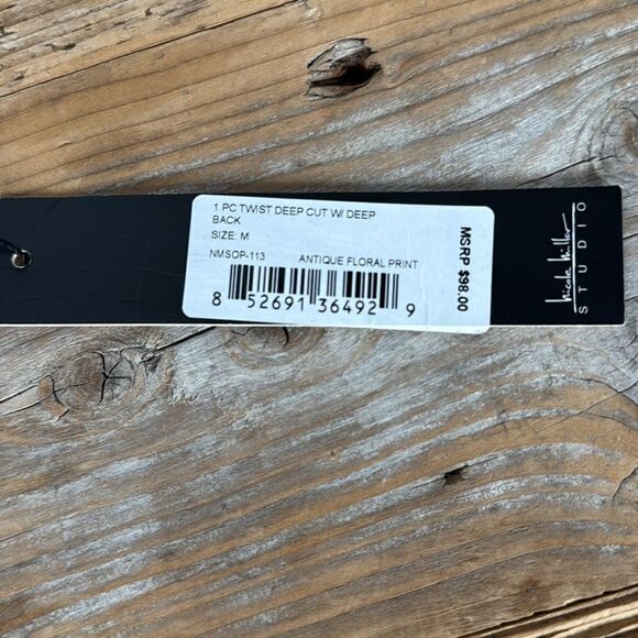 NWT Nicole Miller One Piece Twist Front Deep Neck Swimsuit Antique Floral M $98 - Picture 7 of 8